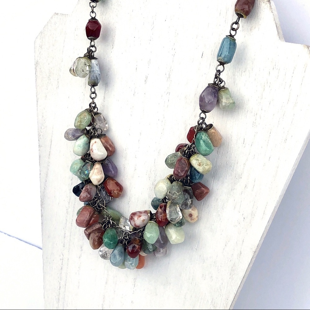Multicolored Real Stone Beaded Necklace - Picture 2 of 10